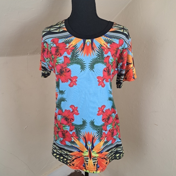 GLAENOHY Paris T Shirt Top Floral Multicolor Size M - Picture 2 of 11